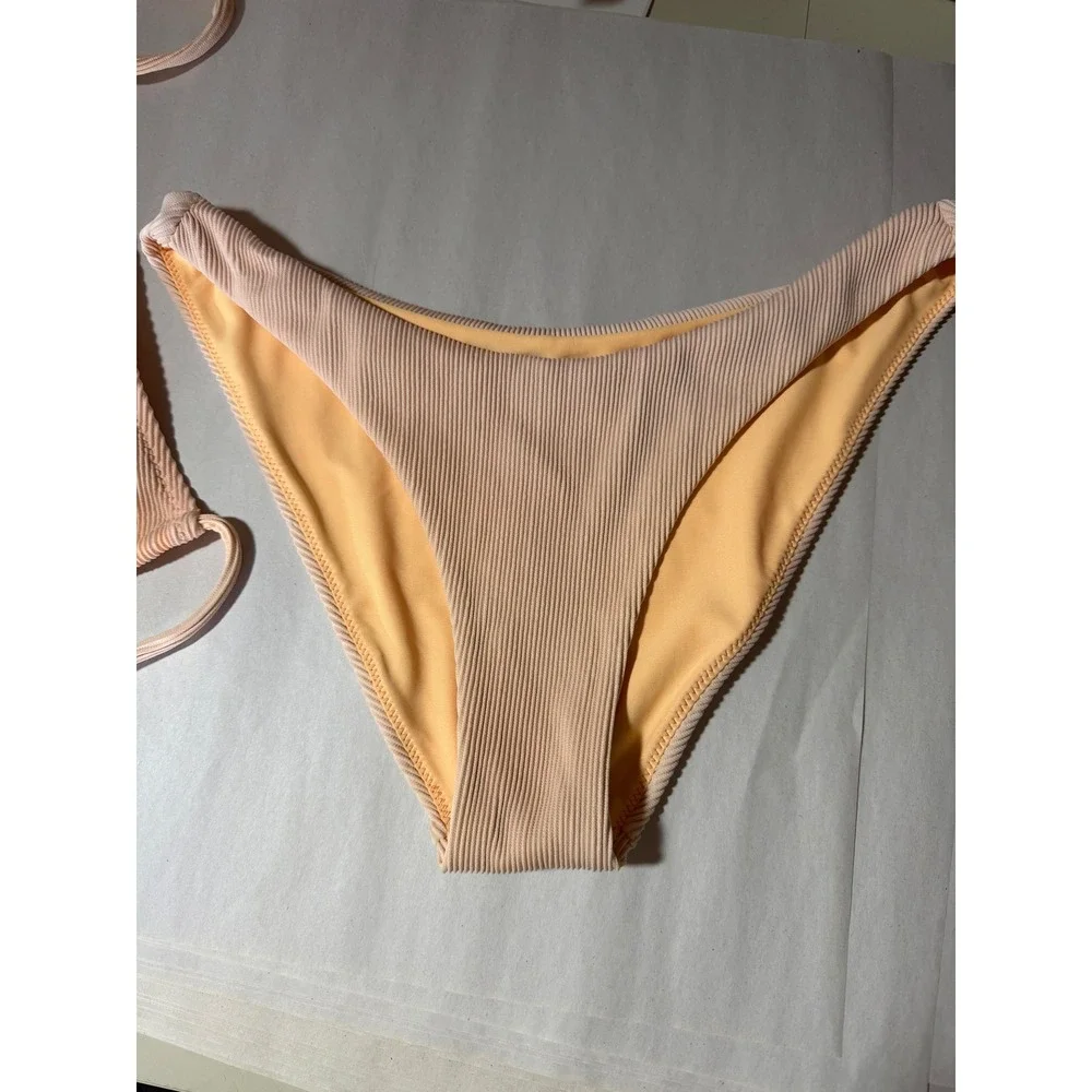 Kulani Kinis Mango Ribbed Triangle Bikini Set High Cut Cheeky Medium Womens